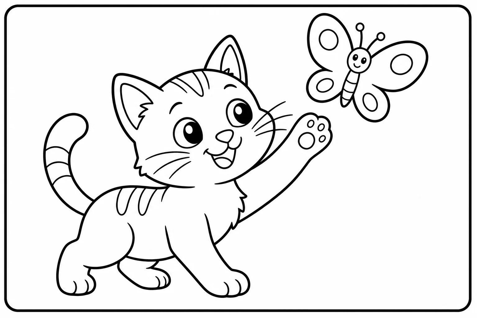 Cats cat and butterfly — easy cats coloring page (ages 2–5)