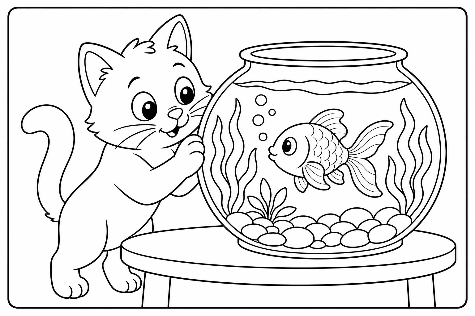 Cats cat fishbowl — classic cats coloring page (ages 5–10)