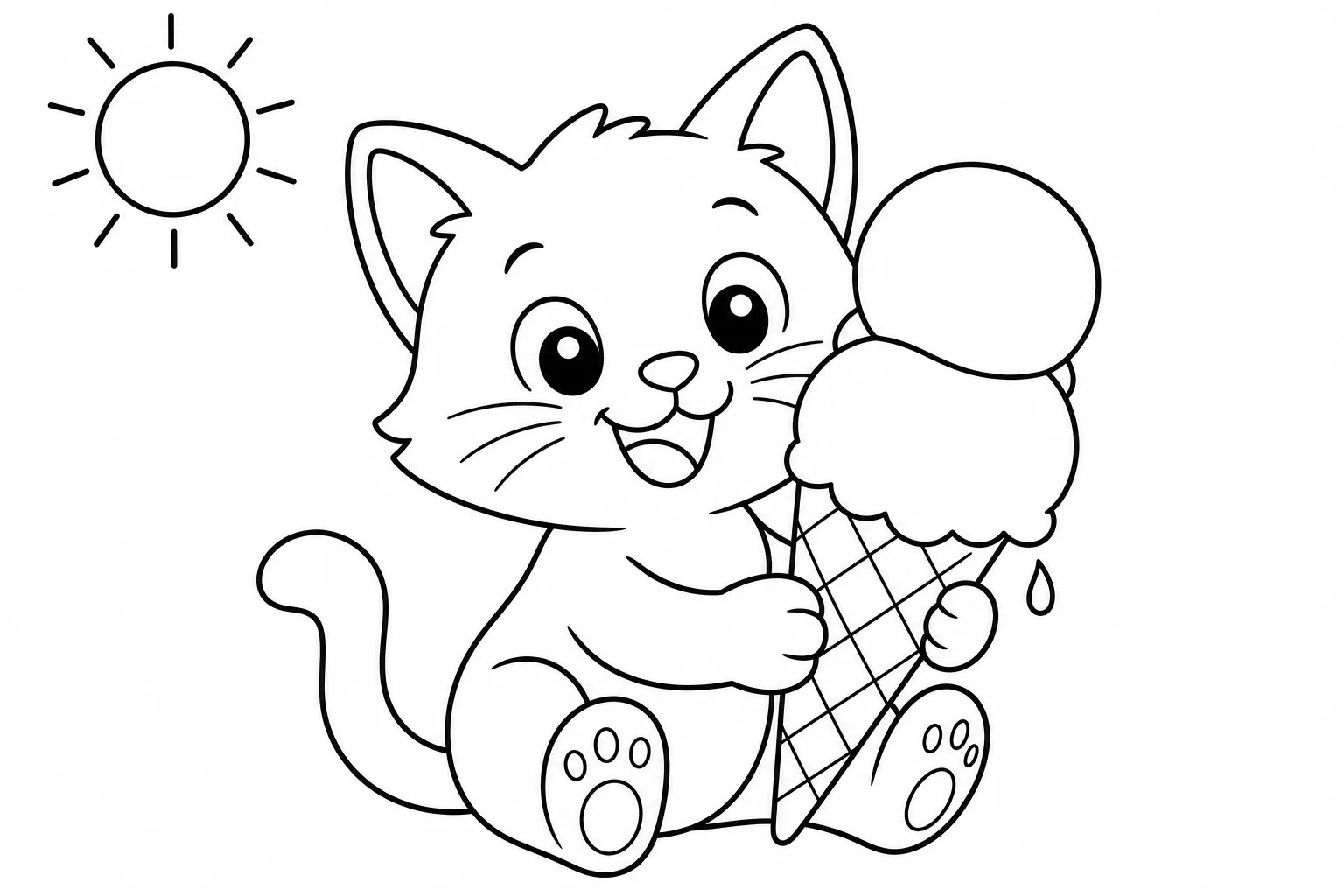 Cats cat ice cream — easy cats coloring page (ages 2–5)