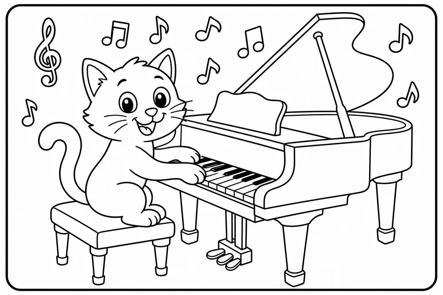 Cats cat playing piano — classic cats coloring page (ages 5–10)