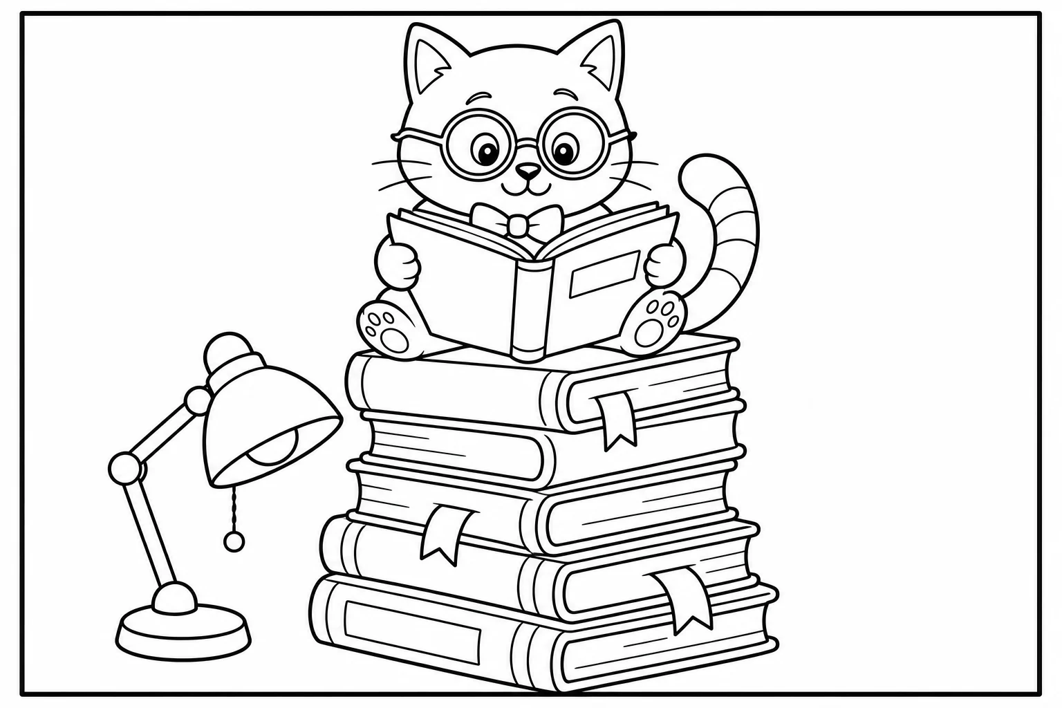 Cats cat reading books — classic cats coloring page (ages 5–10)