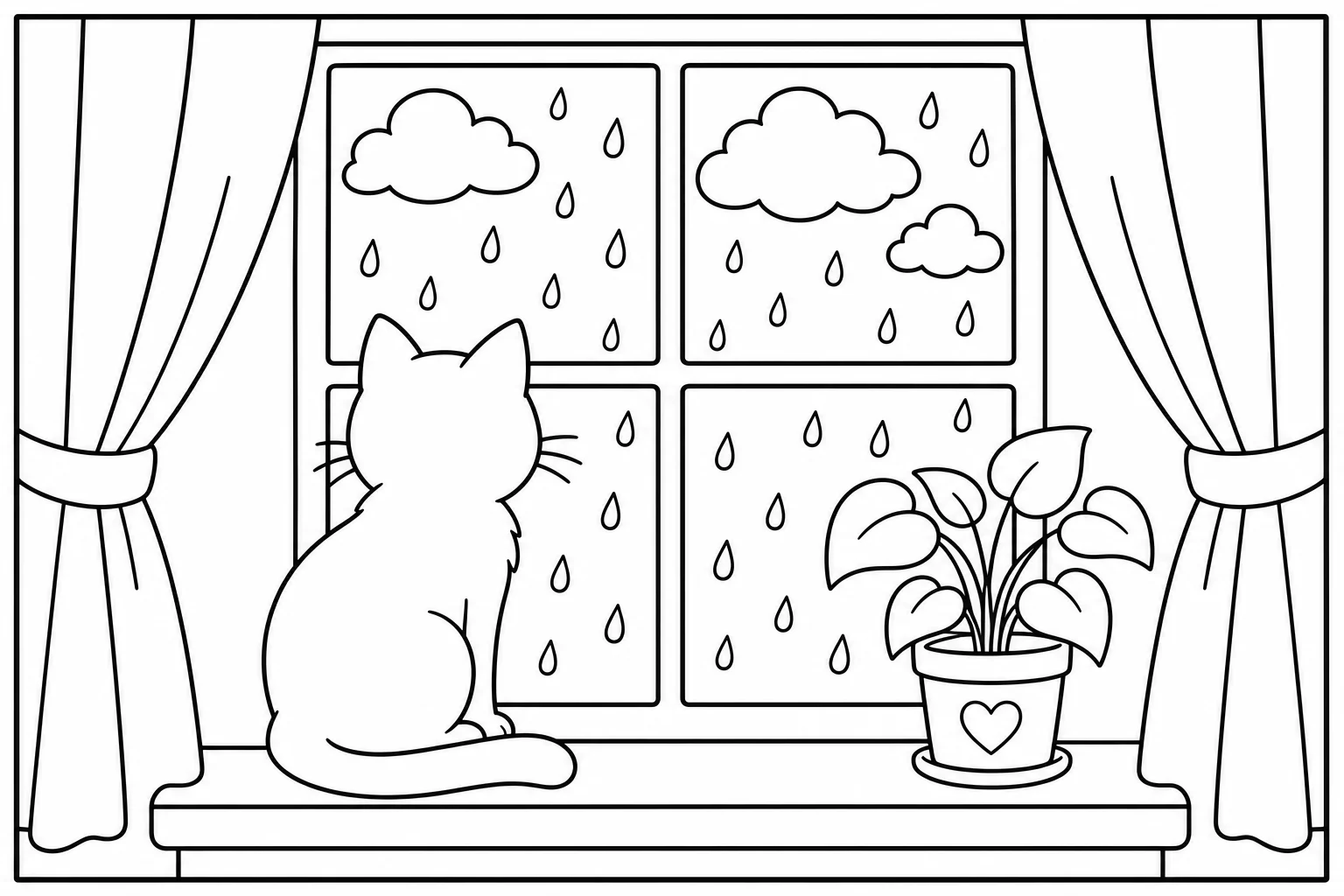 Cats cat windowsill — classic cats coloring page (ages 5–10)