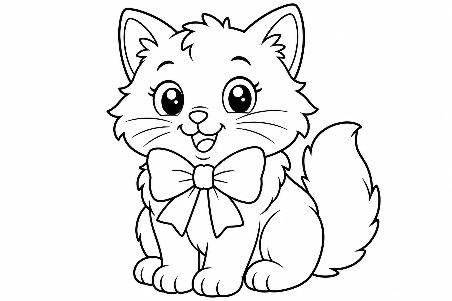 Cats cat with bow — easy cats coloring page (ages 2–5)