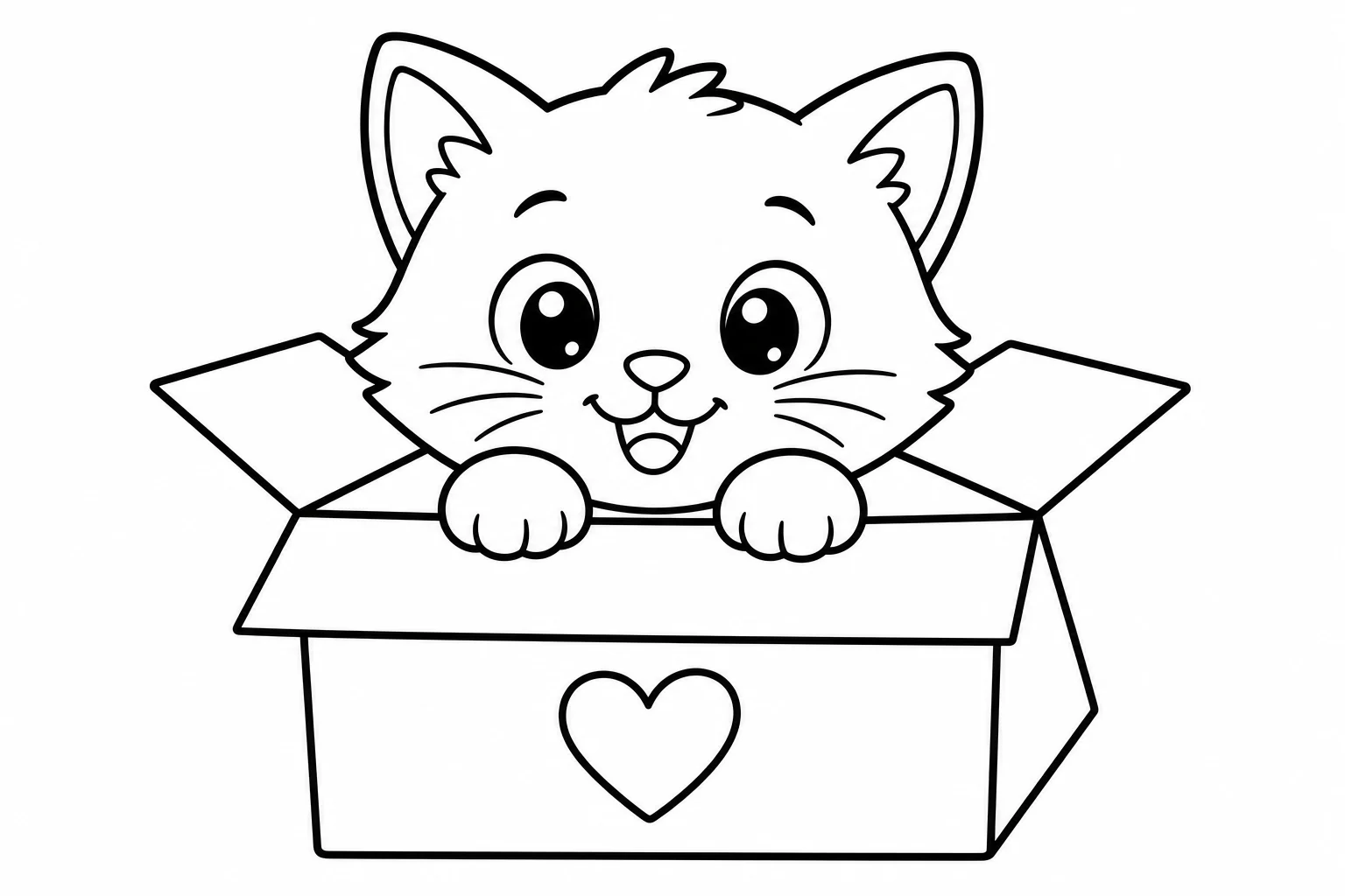 Cats kitten in box — easy cats coloring page (ages 2–5)