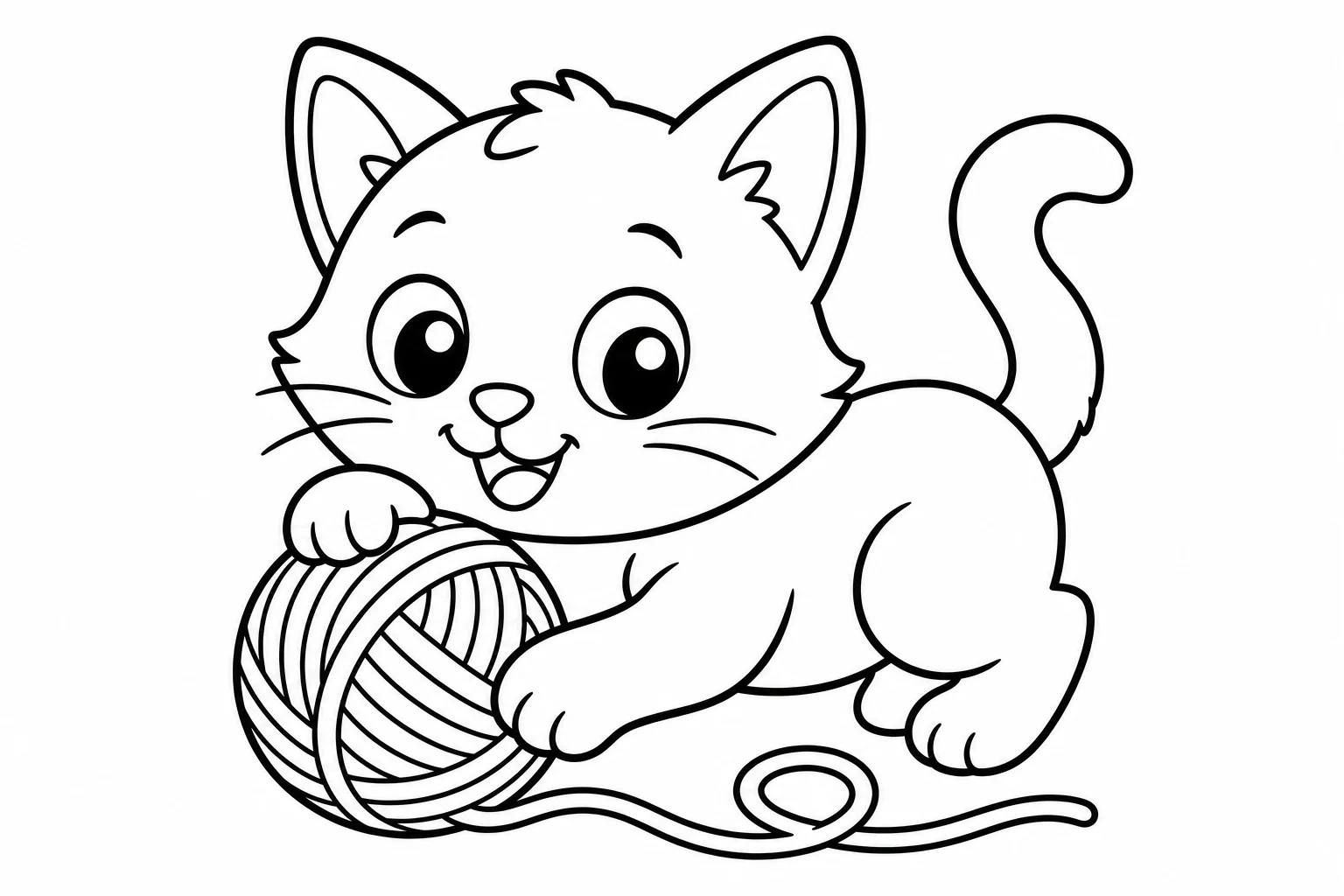 Cats kitten with yarn — easy cats coloring page (ages 2–5)