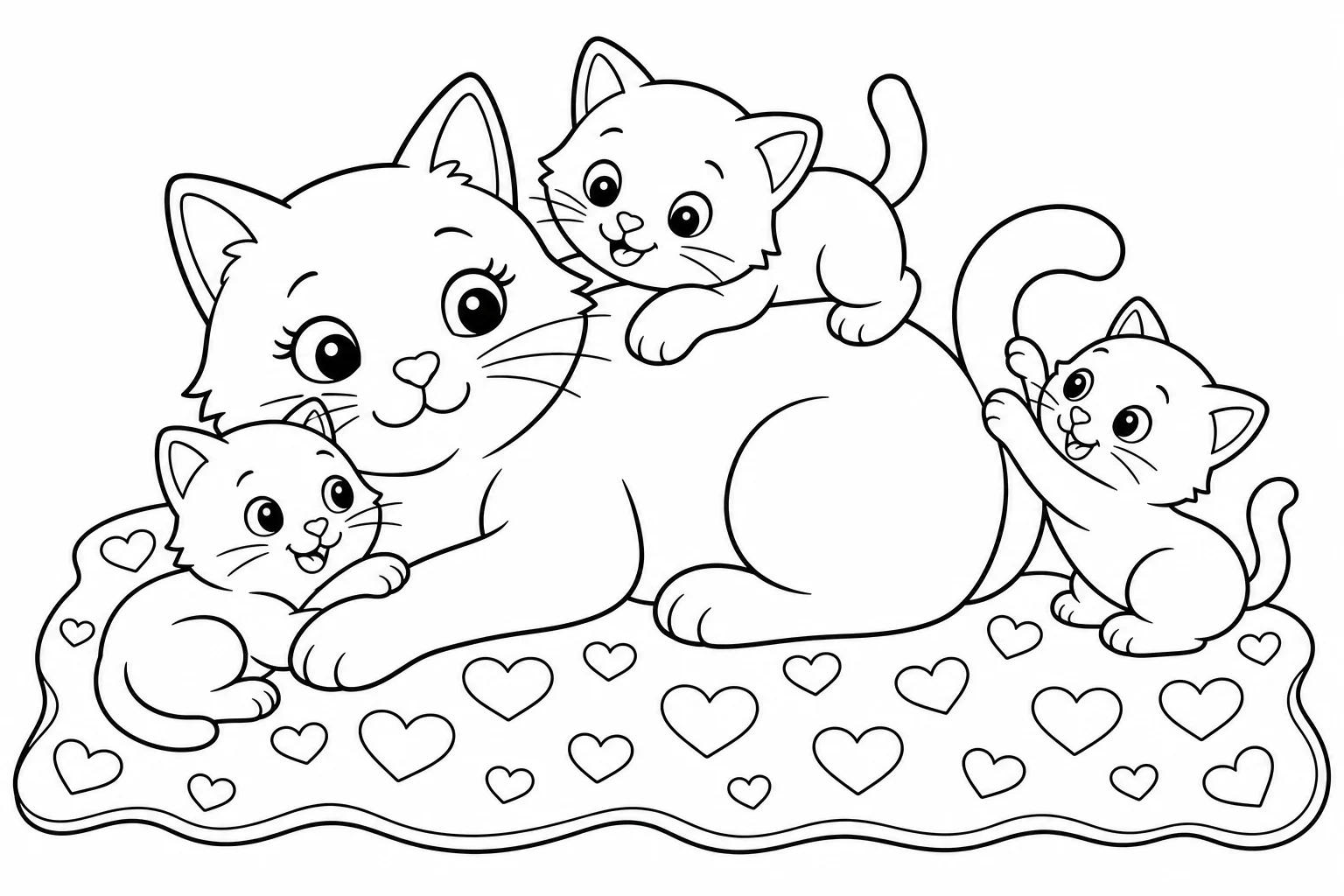 Cats mama cat kittens — classic cats coloring page (ages 5–10)