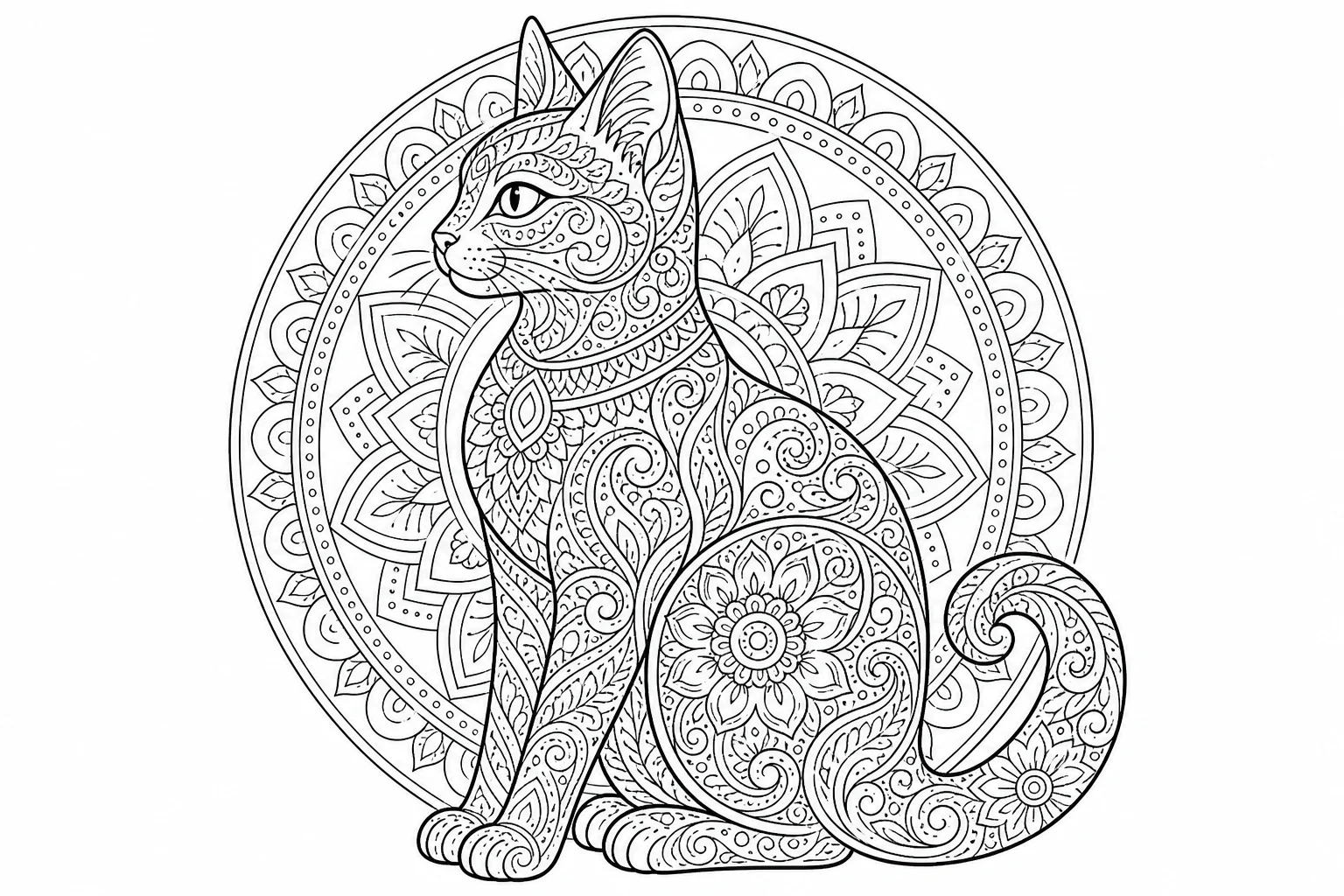 Cats mandala — detailed cats coloring page (ages 9+ & adults)
