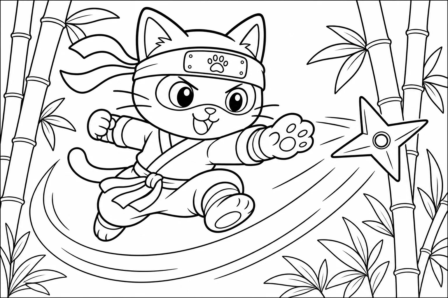 Cats ninja cat — classic cats coloring page (ages 5–10)