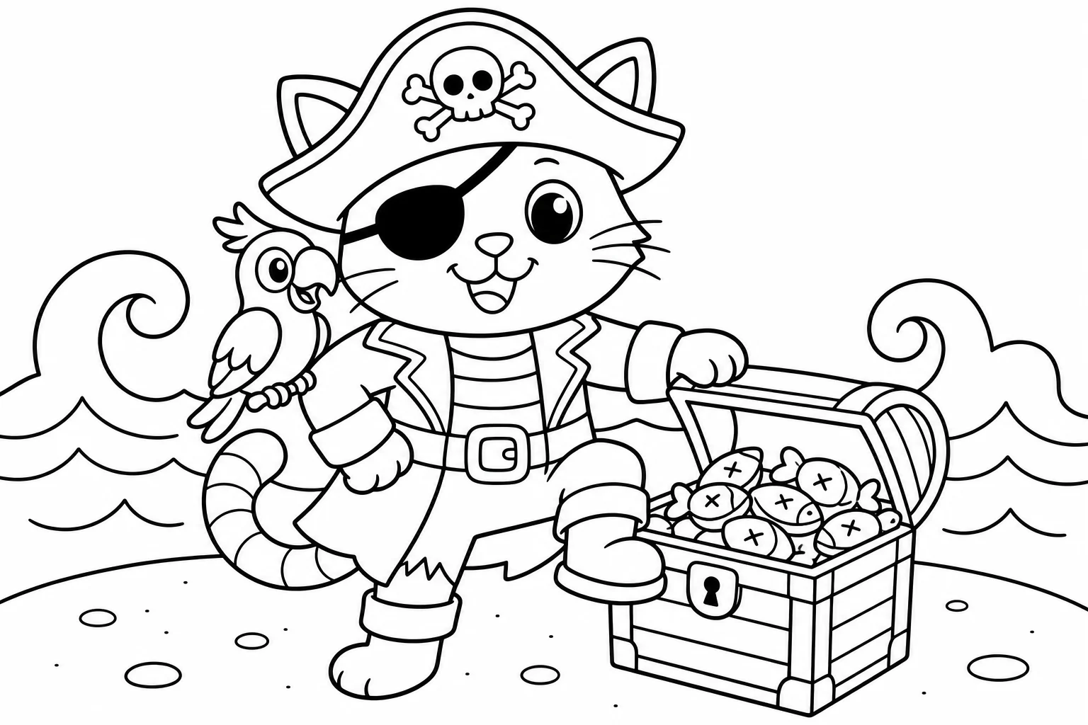 Cats pirate cat — classic cats coloring page (ages 5–10)