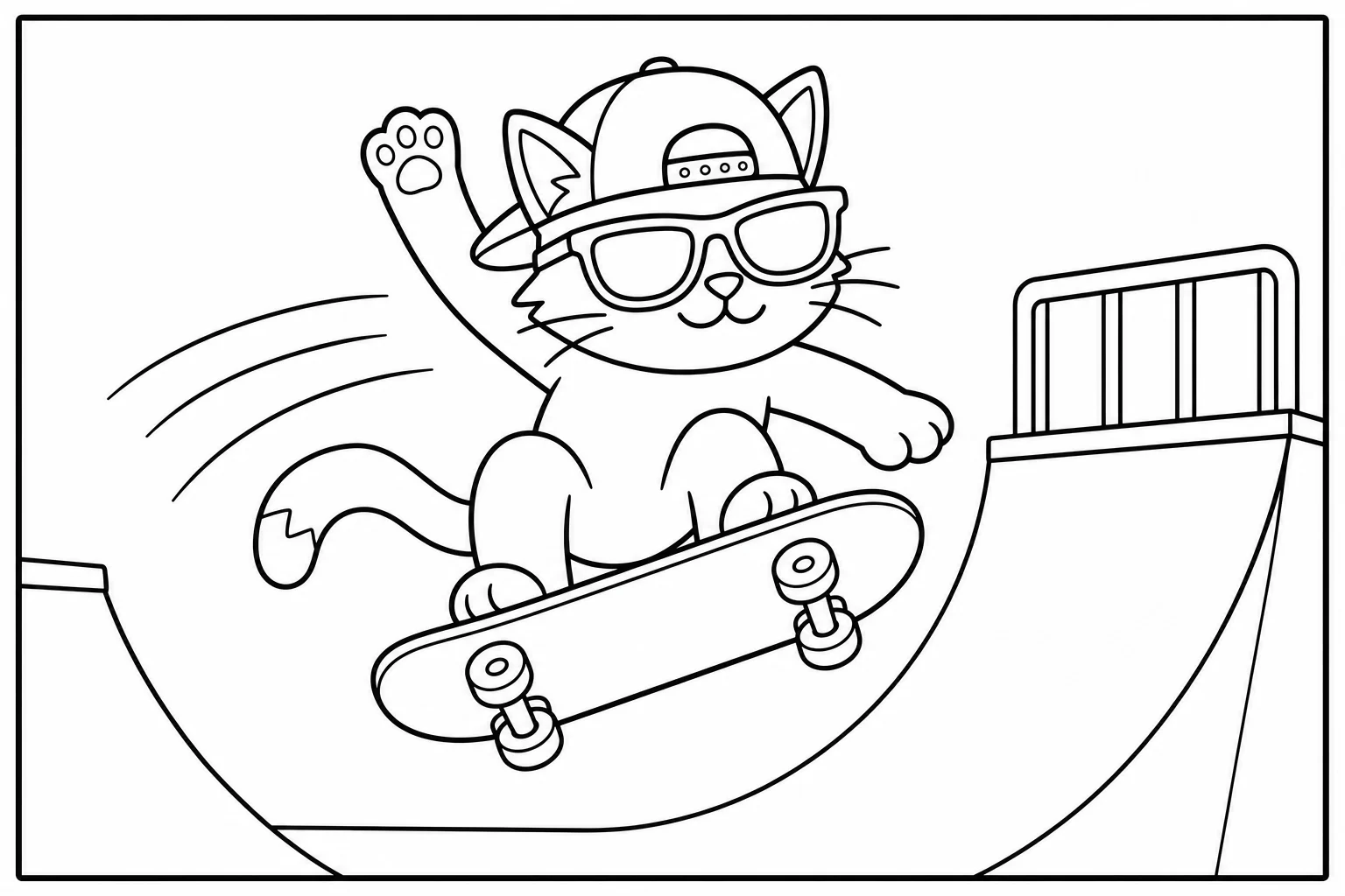 Cats skateboard cat — classic cats coloring page (ages 5–10)