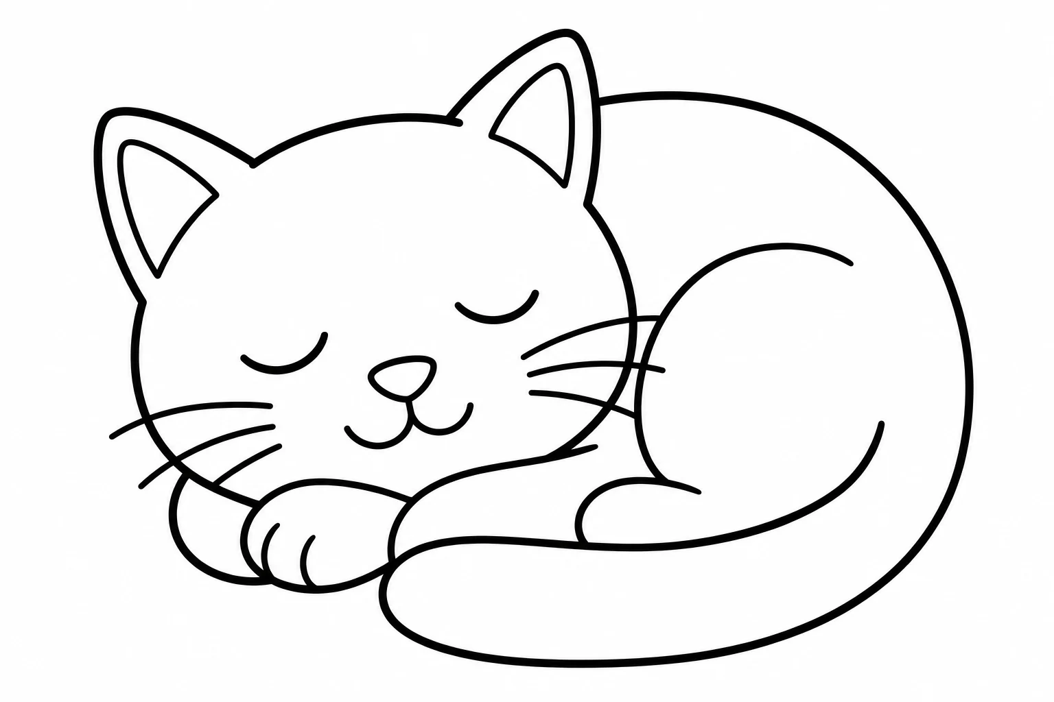 Cats sleeping kitten — easy cats coloring page (ages 2–5)