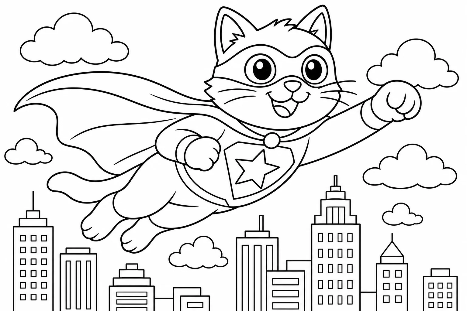 Cats superhero cat — classic cats coloring page (ages 5–10)