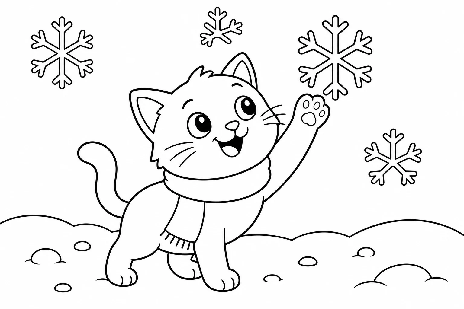 Cats winter scarf cat — easy cats coloring page (ages 2–5)