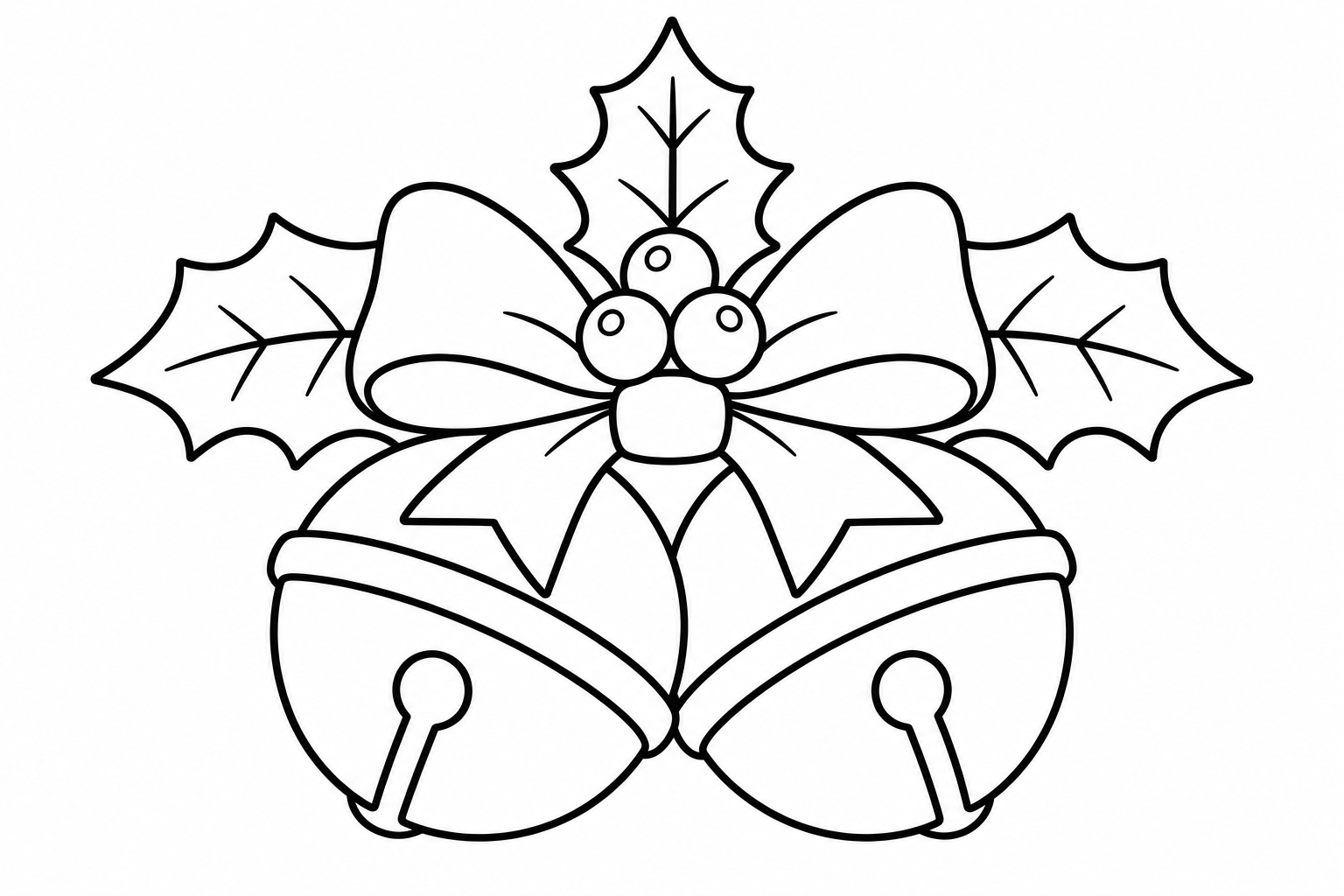Christmas bells holly — classic christmas coloring page (ages 5–10)