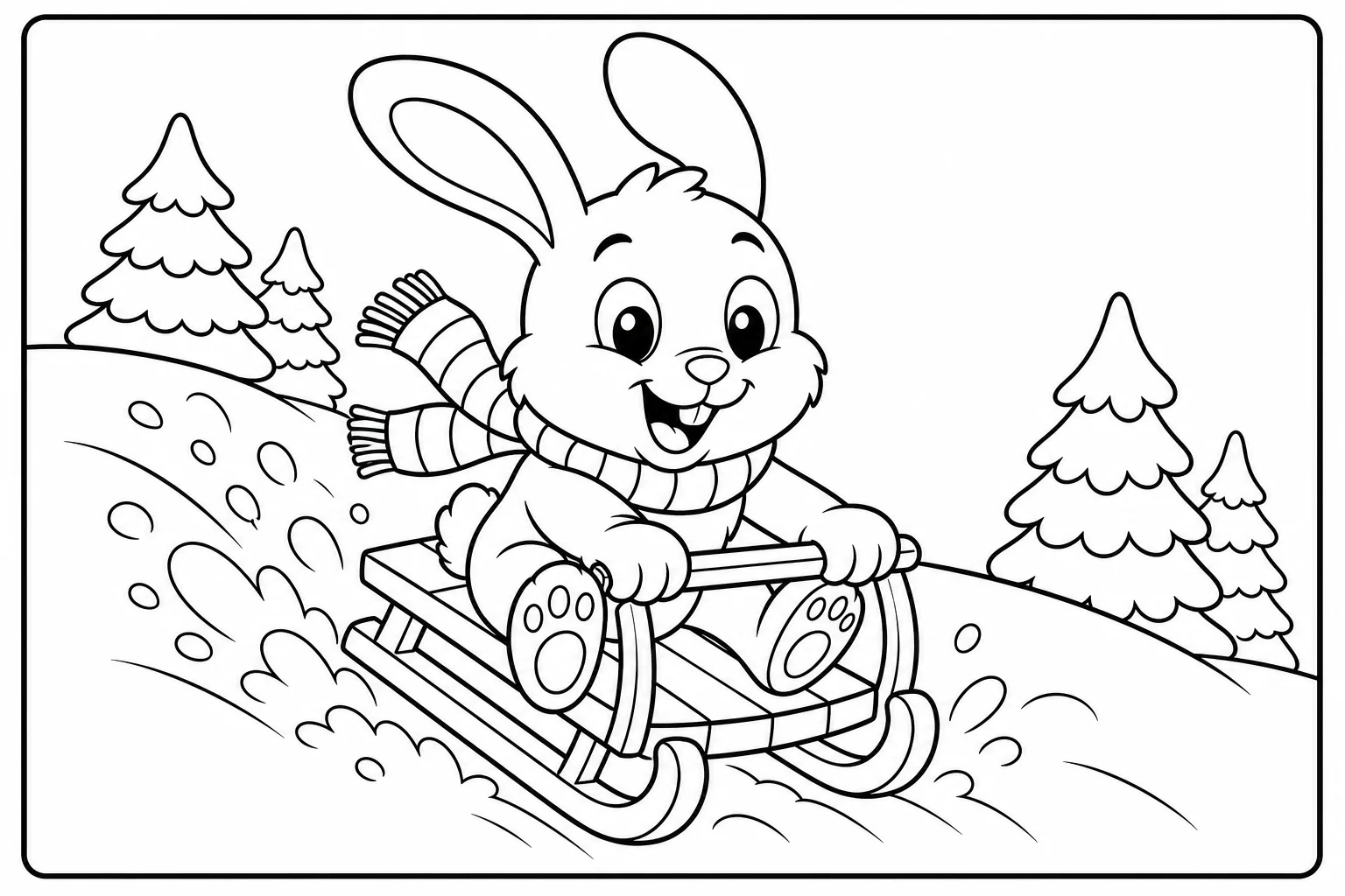 Christmas bunny sled — classic christmas coloring page (ages 5–10)