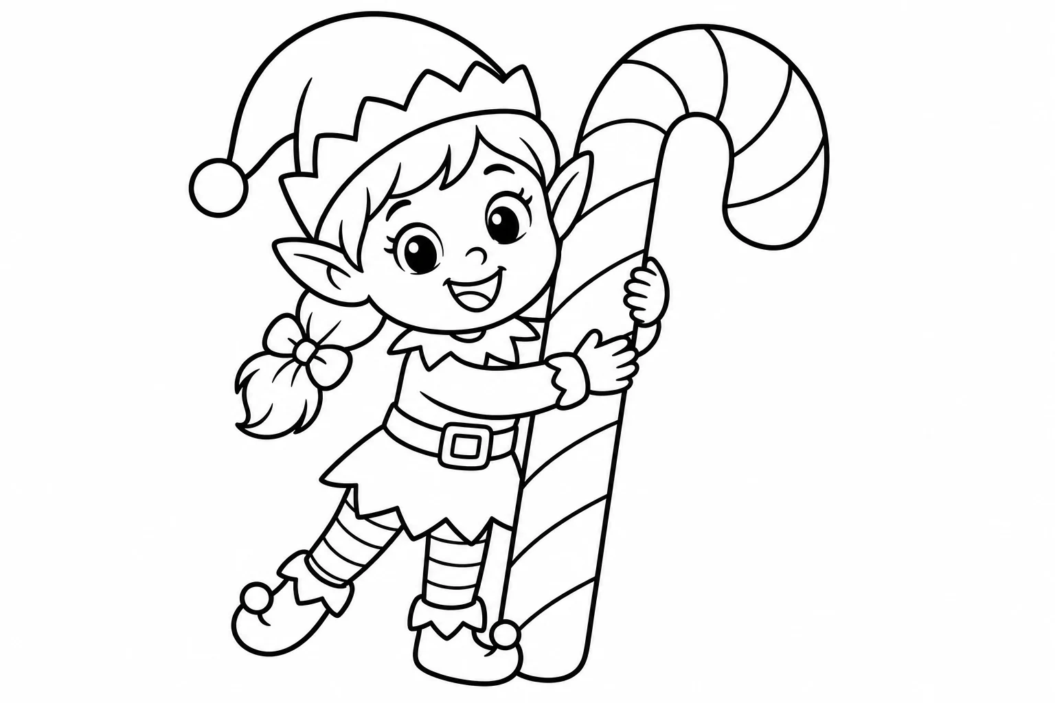 Christmas elf candy cane — classic christmas coloring page (ages 5–10)