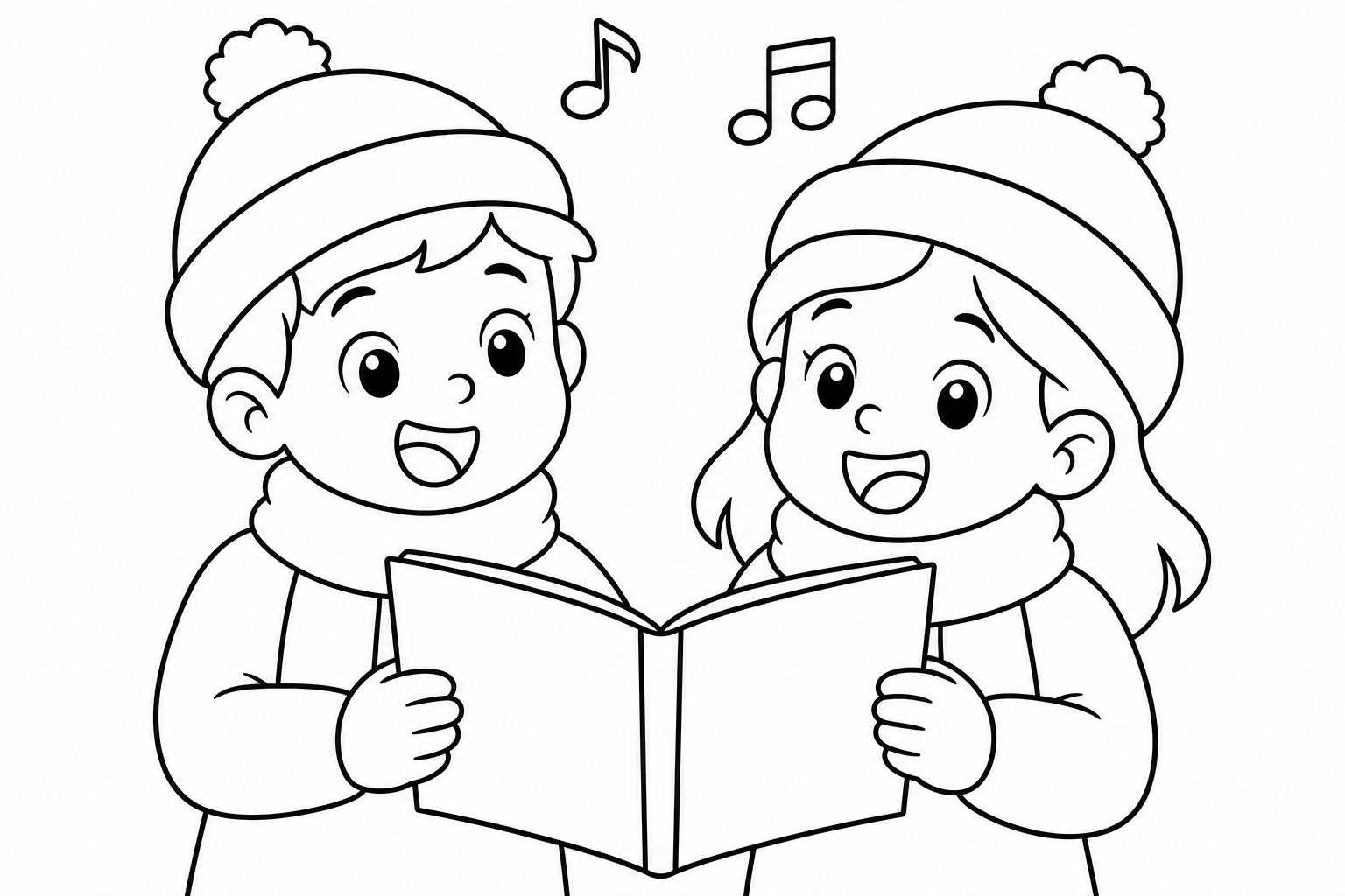 Christmas kids caroling — easy christmas coloring page (ages 2–5)