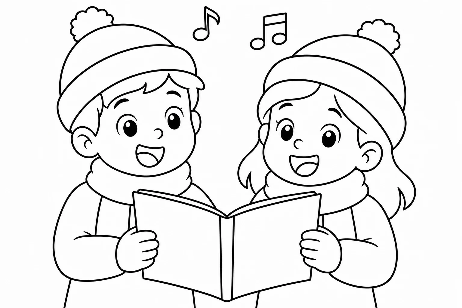 Christmas kids caroling — easy christmas coloring page (ages 2–5)