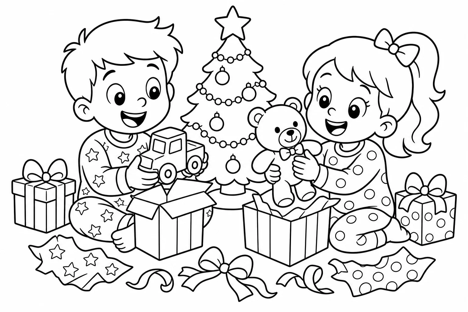 Christmas kids presents — classic christmas coloring page (ages 5–10)
