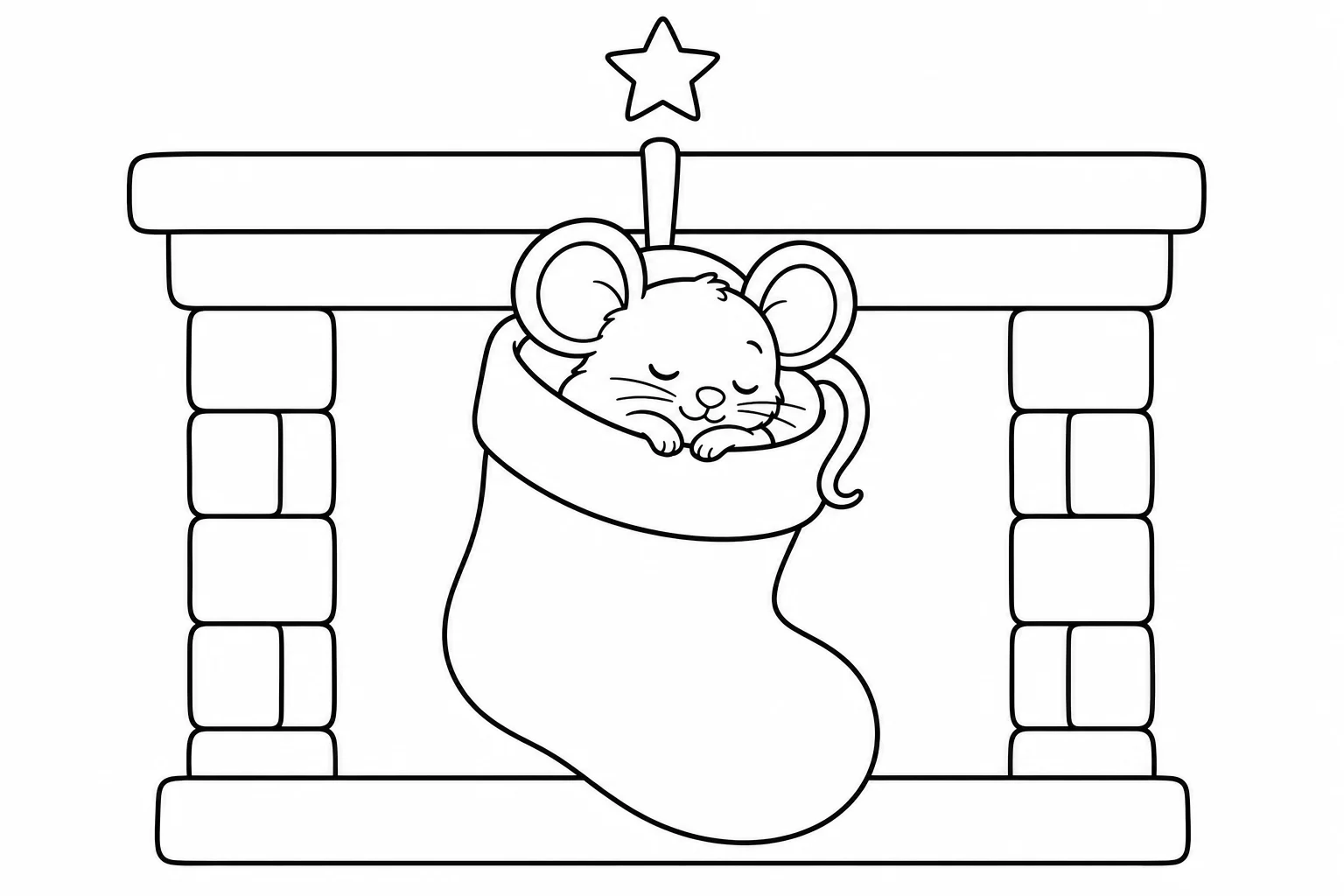 Christmas mouse stocking — easy christmas coloring page (ages 2–5)