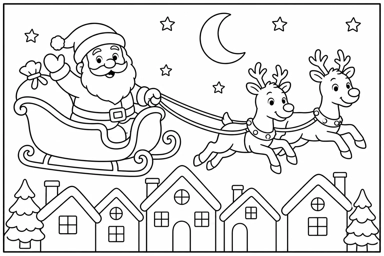 Christmas santa sleigh — classic christmas coloring page (ages 5–10)