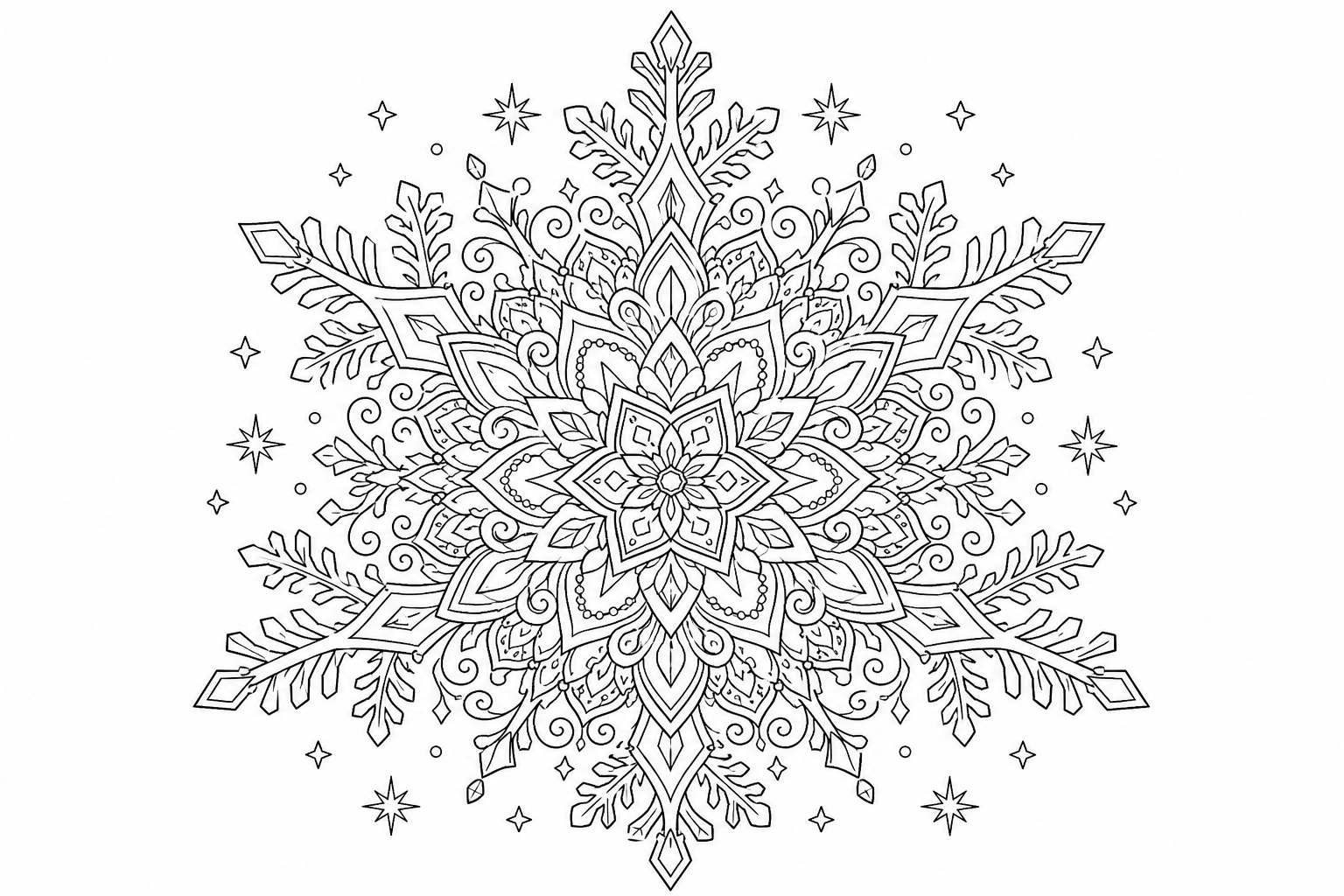 Christmas snowflake mandala — detailed christmas coloring page (ages 9+ & adults)