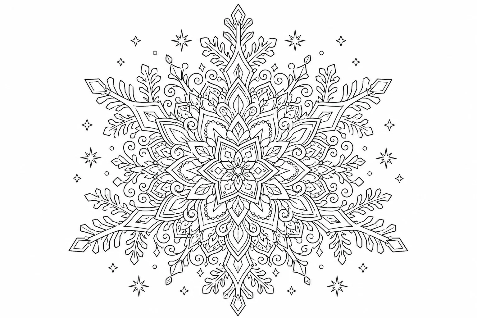 Christmas snowflake mandala — detailed christmas coloring page (ages 9+ & adults)
