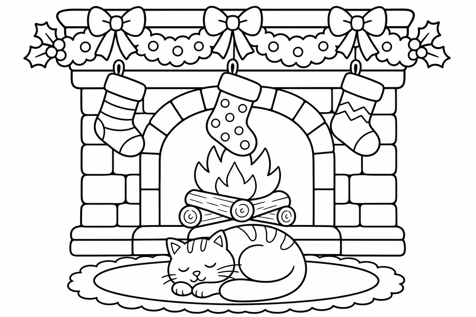 Christmas stocking fireplace — classic christmas coloring page (ages 5–10)