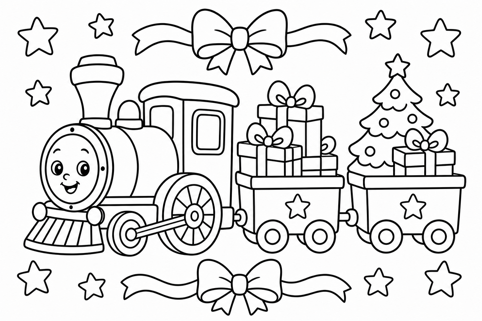 Christmas toy train — classic christmas coloring page (ages 5–10)