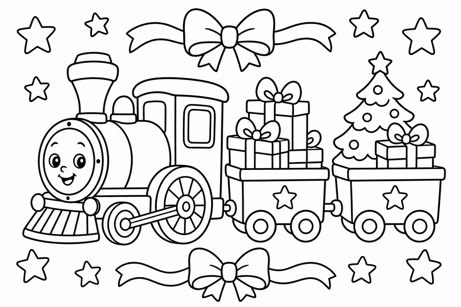 Christmas toy train — classic christmas coloring page (ages 5–10)