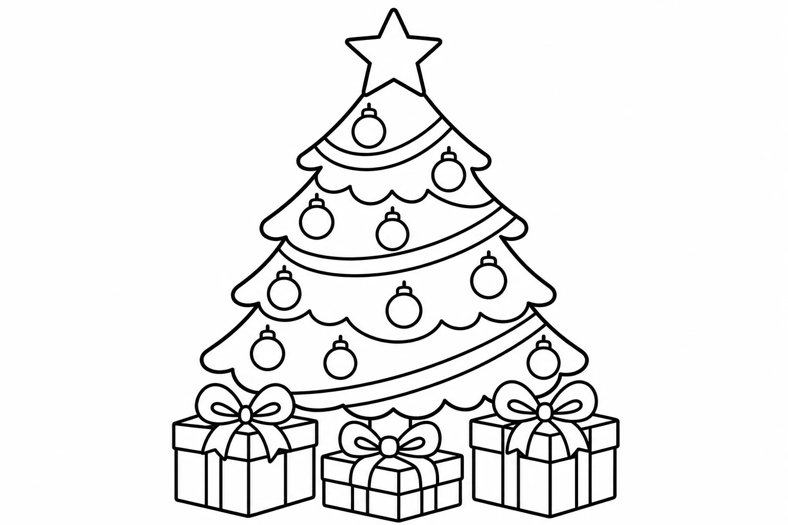 Christmas tree decorated — classic christmas coloring page (ages 5–10)