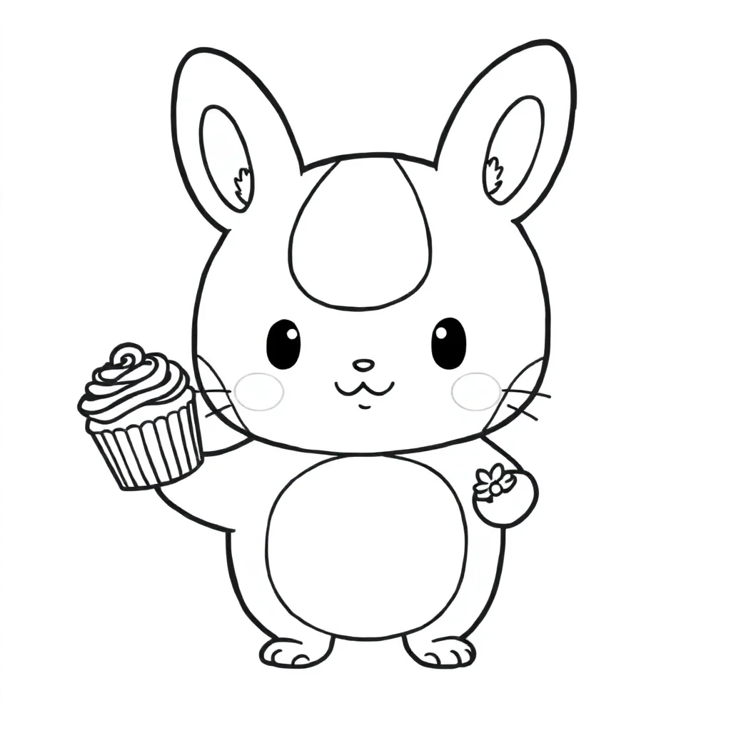 Cinnamoroll cinnamoroll holding a cupcake — easy cinnamoroll coloring page (ages 2–5)