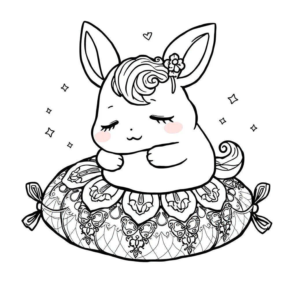 Cinnamoroll cinnamoroll napping on a pillow dancing — detailed cinnamoroll coloring page (ages 9+ & adults)