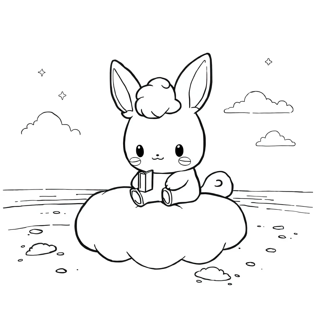 Cinnamoroll cinnamoroll sitting on a cloud on the beach — classic cinnamoroll coloring page (ages 5–10)