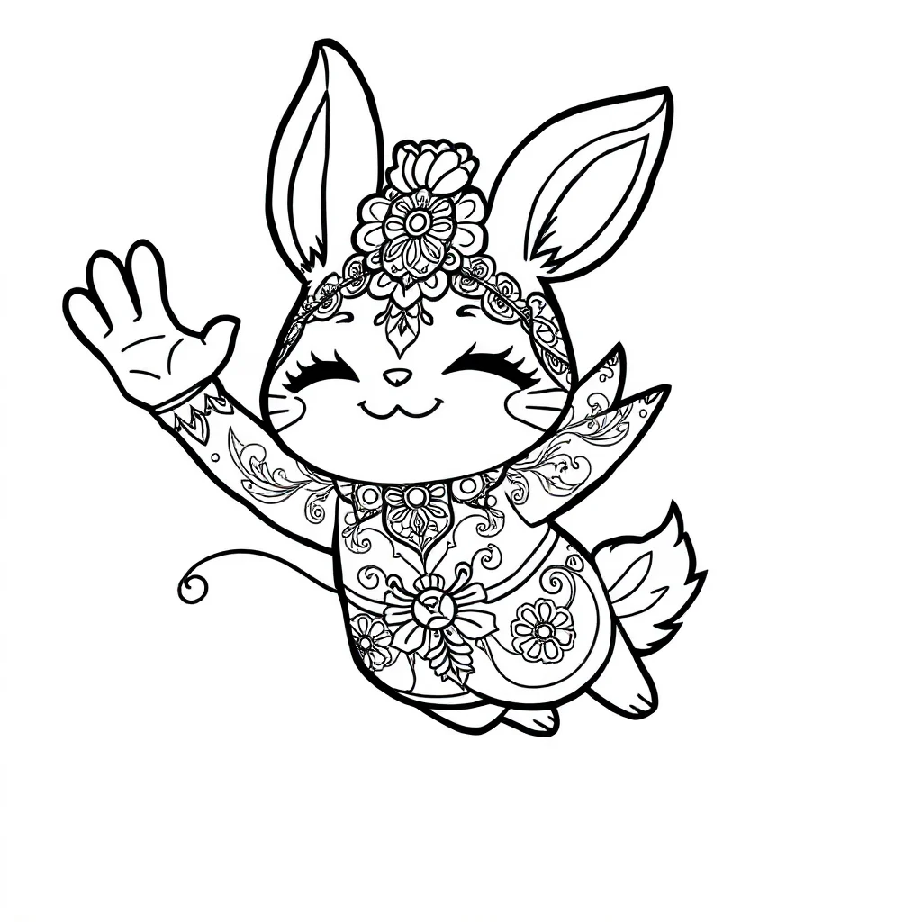 Cinnamoroll cinnamoroll waving hello leaping mid air — detailed cinnamoroll coloring page (ages 9+ & adults)