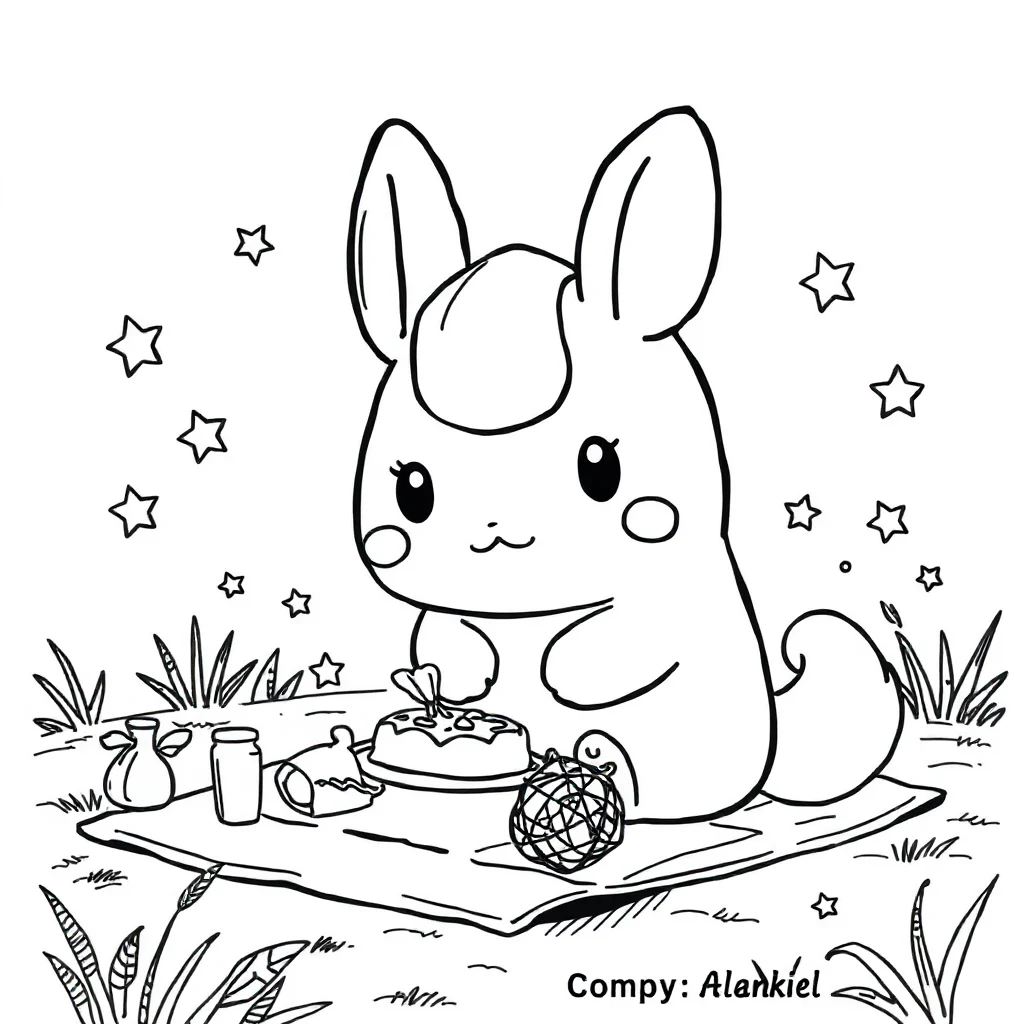Cinnamoroll cinnamoroll with stars around it having a picnic — classic cinnamoroll coloring page (ages 5–10)