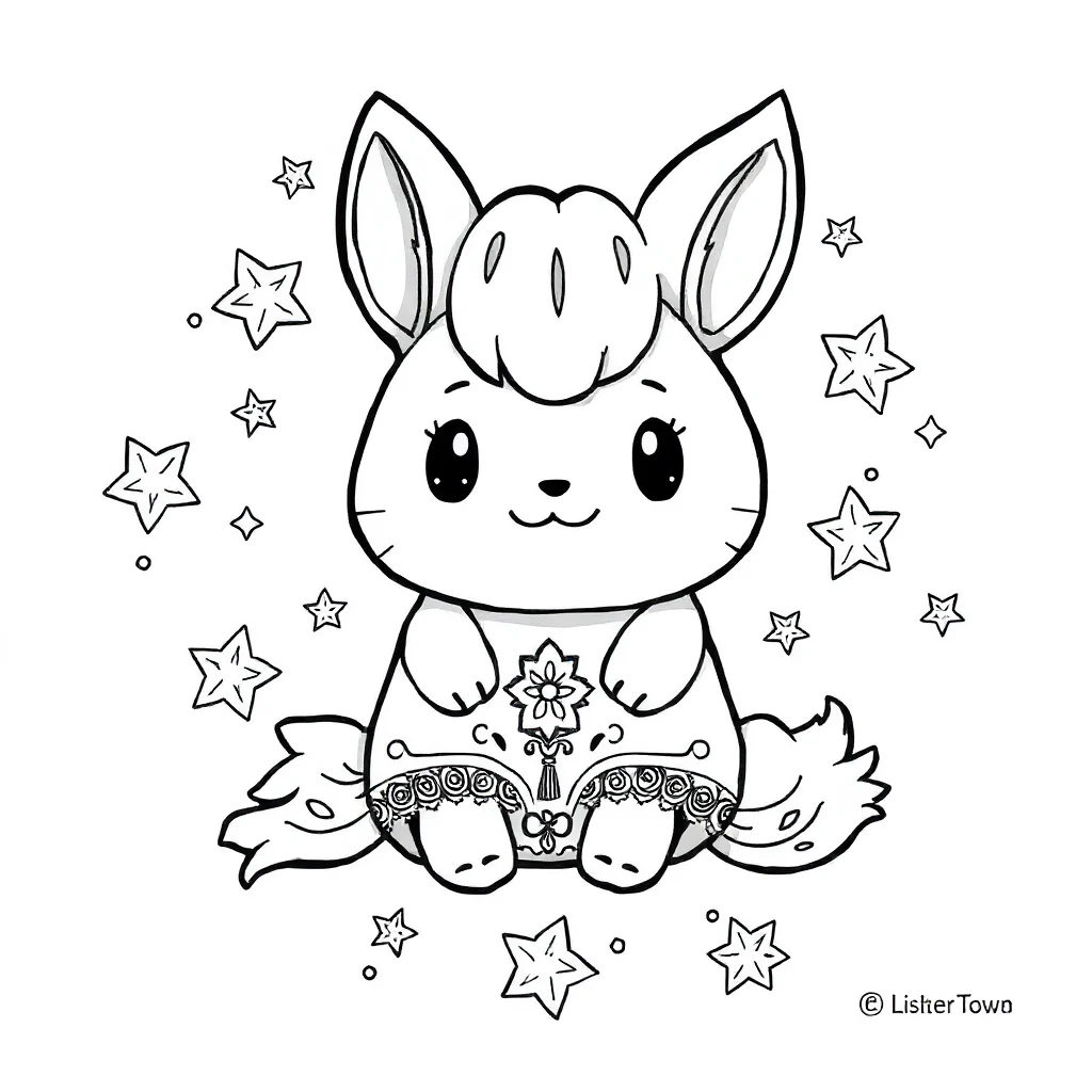 Cinnamoroll cinnamoroll with stars around it sitting — detailed cinnamoroll coloring page (ages 9+ & adults)