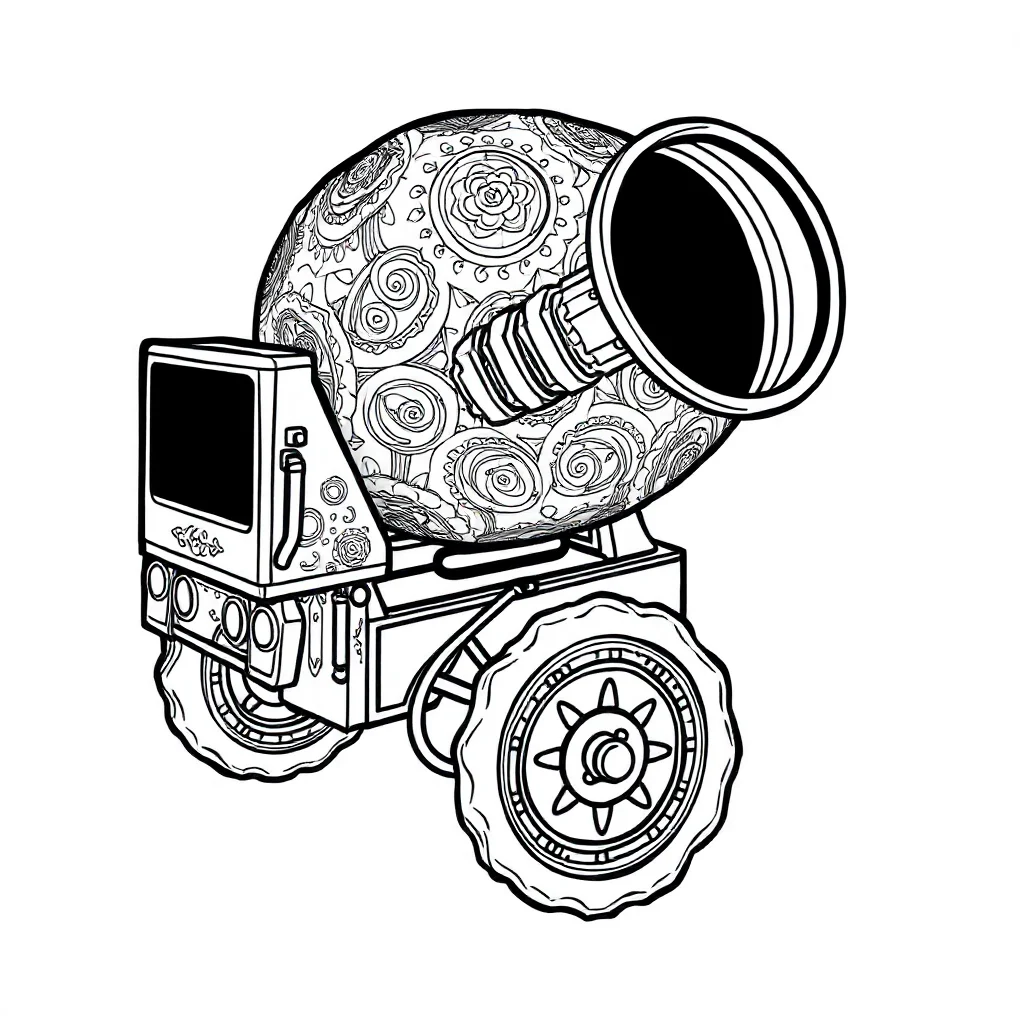Construction a cement mixer sleeping curled up — detailed construction vehicles coloring page (ages 9+ & adults)