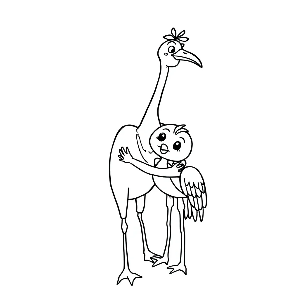 Construction a crane hugging a friend — easy construction vehicles coloring page (ages 2–5)
