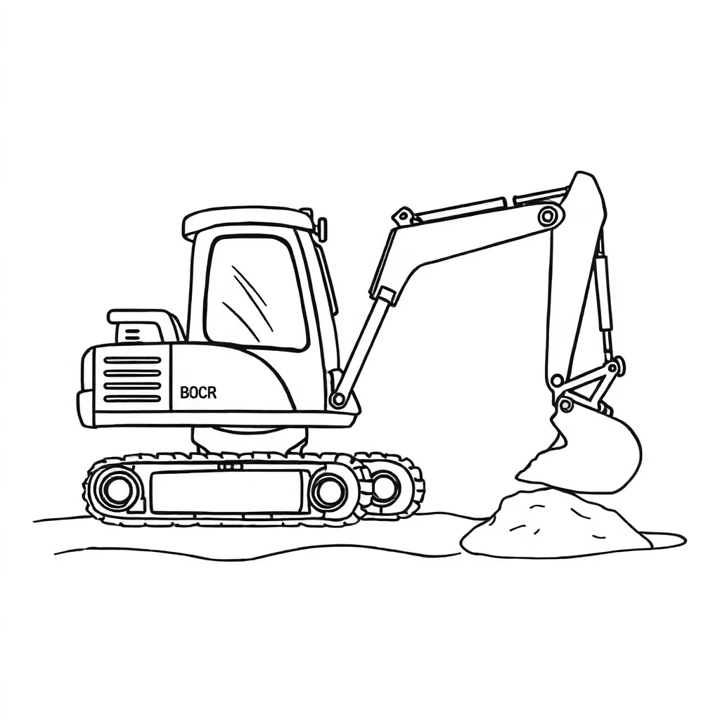 Construction an excavator digging — easy construction vehicles coloring page (ages 2–5)