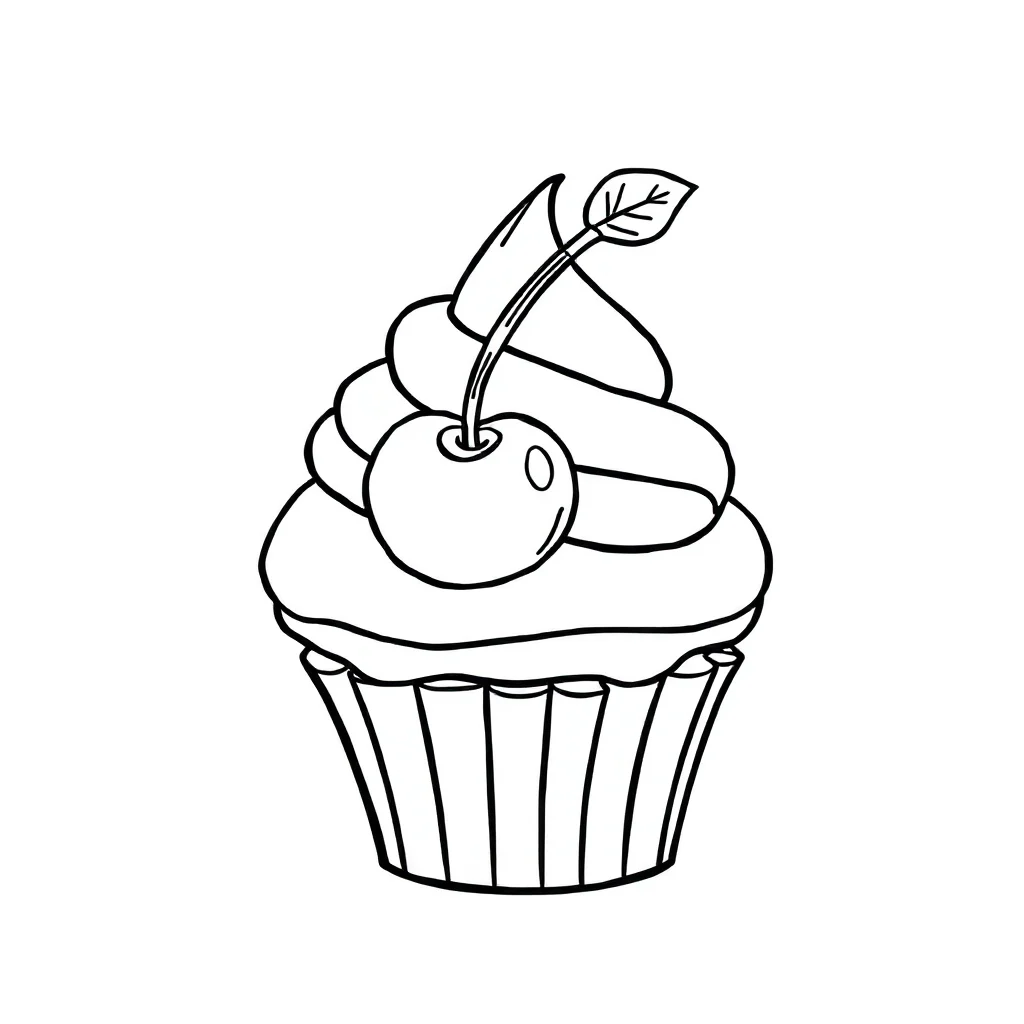 Cupcakes a cupcake with a cherry hugging a friend — easy cupcakes coloring page (ages 2–5)