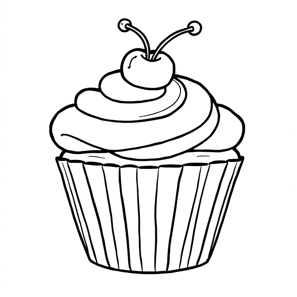 Cupcakes a cupcake with a cherry — easy cupcakes coloring page (ages 2–5)