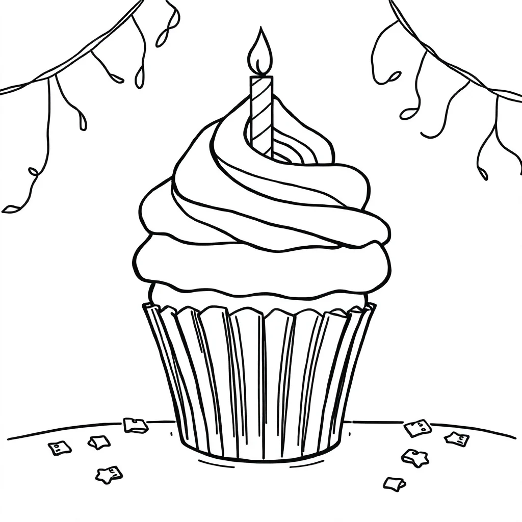 Cupcakes a cupcake with frosting celebrating a birthday — classic cupcakes coloring page (ages 5–10)