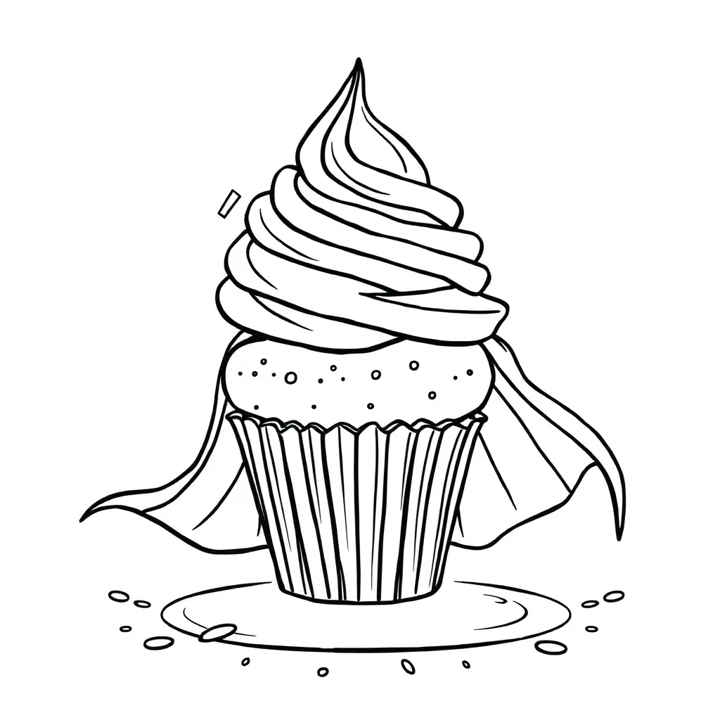 Cupcakes a cupcake with frosting in a superhero cape — classic cupcakes coloring page (ages 5–10)