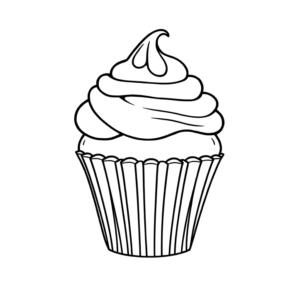 Cupcakes a cupcake with frosting running — easy cupcakes coloring page (ages 2–5)