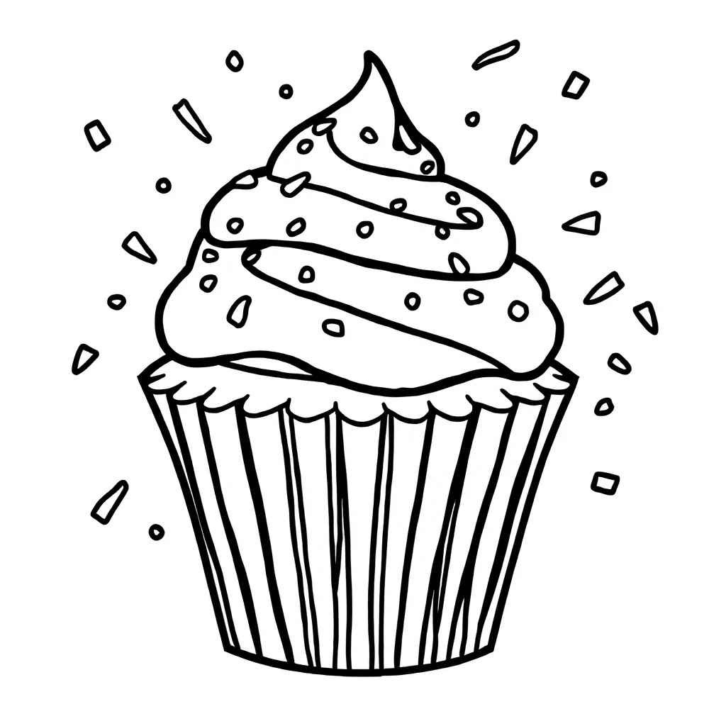 Cupcakes a cupcake with sprinkles flying — easy cupcakes coloring page (ages 2–5)