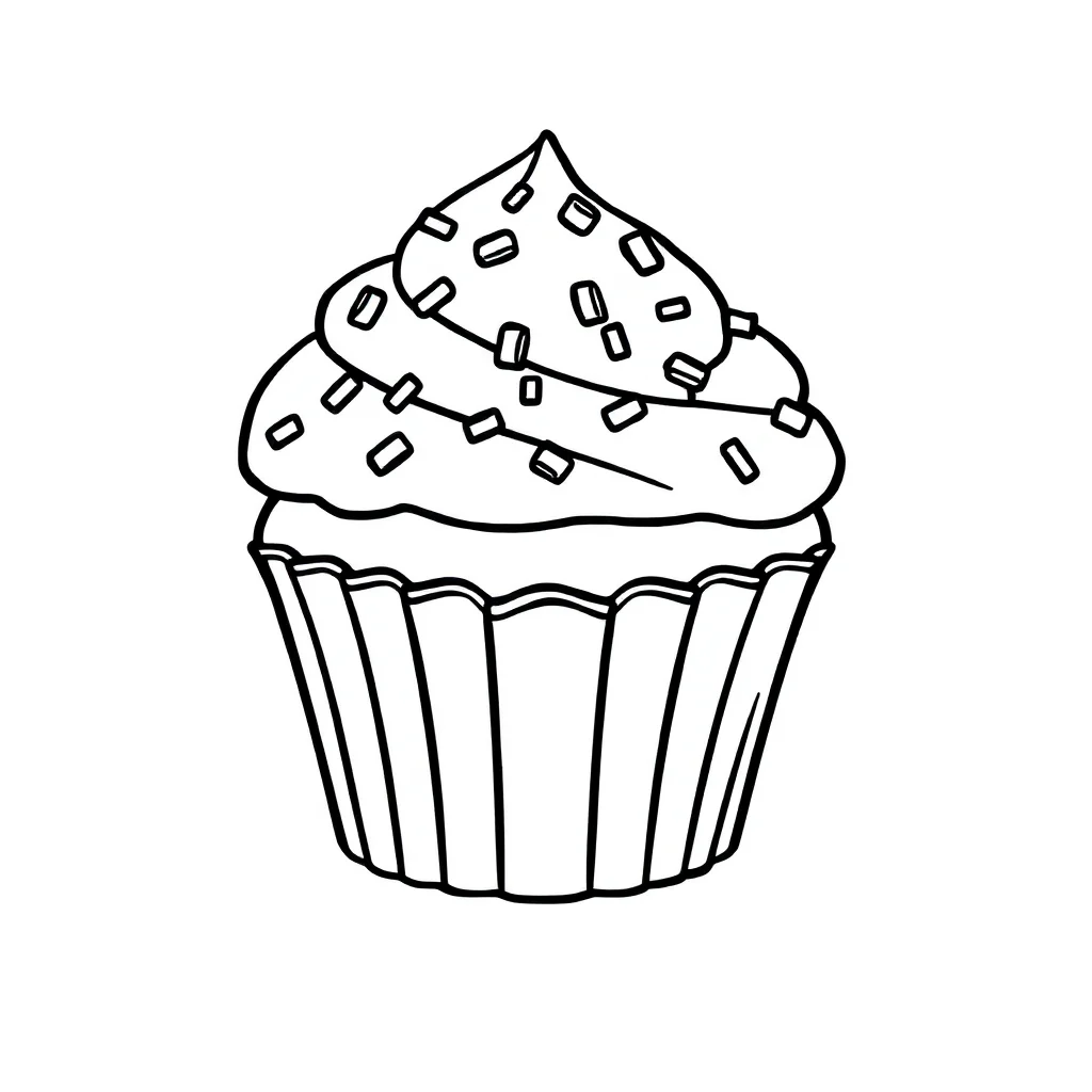 Cupcakes a cupcake with sprinkles — easy cupcakes coloring page (ages 2–5)