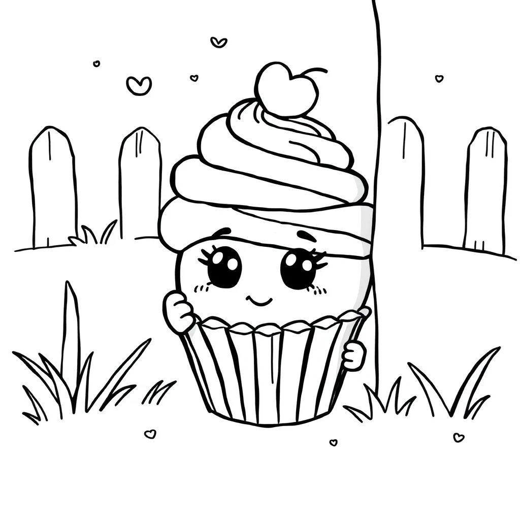 Cupcakes a cute cupcake peeking from behind something — classic cupcakes coloring page (ages 5–10)