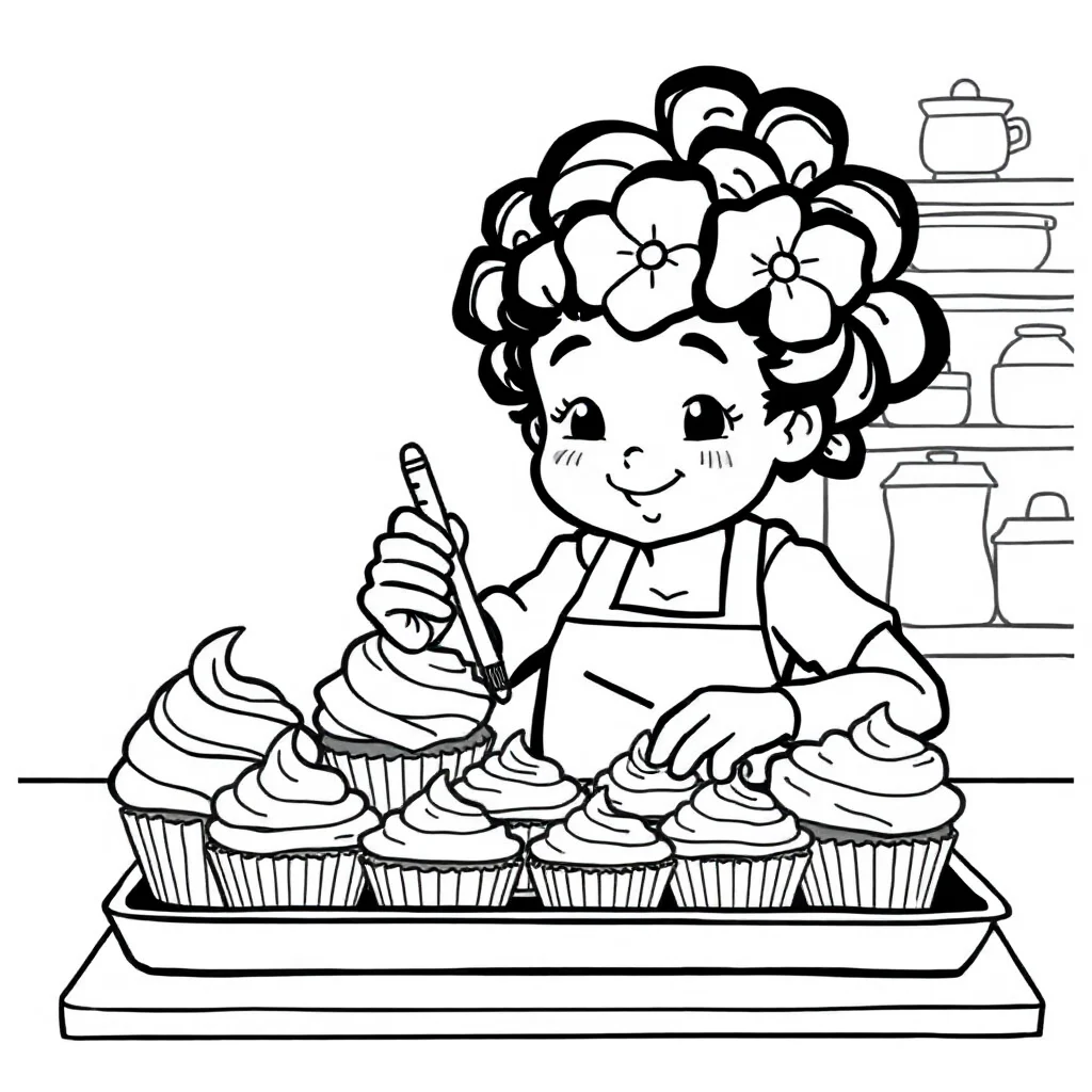 Cupcakes a tray of cupcakes baking cookies — classic cupcakes coloring page (ages 5–10)