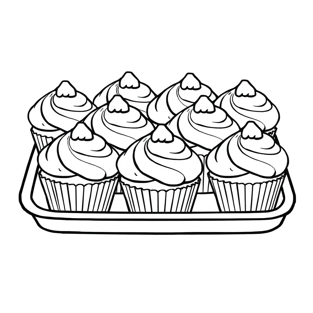 Cupcakes a tray of cupcakes — easy cupcakes coloring page (ages 2–5)